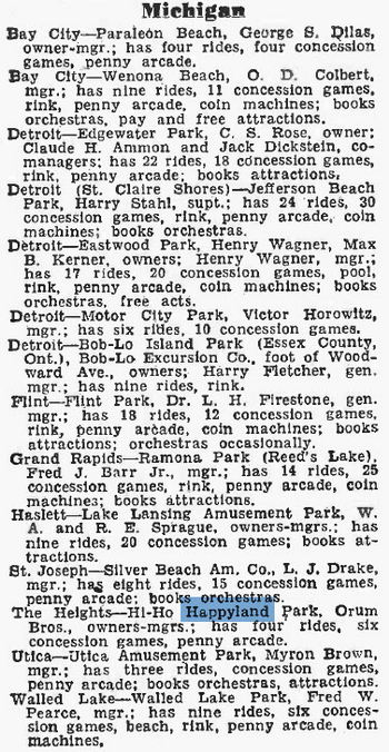 Hi-Ho Happyland Park - Listing From World Radio History Guide (newer photo)